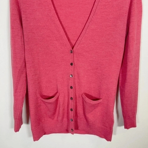Banana Republic Extra Fine Merino Wool Pink Berry Cardigan - Picture 4 of 13